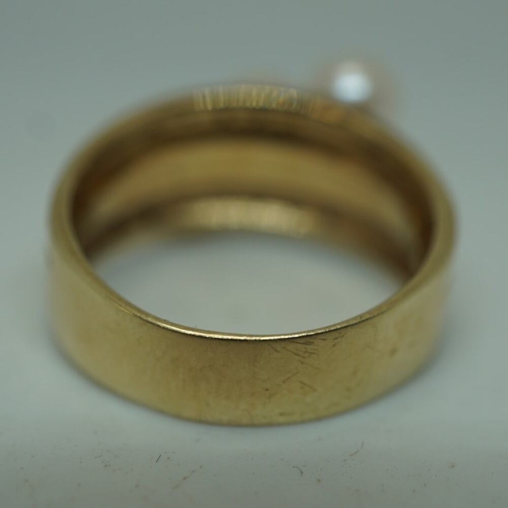 14K Yellow Gold Pearl & Diamond Band Ring Size 9.25 Vintage Estate - Picture 11 of 13